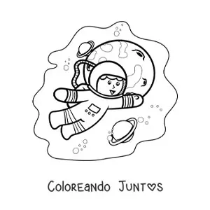 Imagen para colorear de astronauta kawaii en el espacio