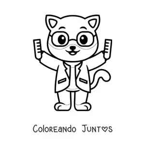 Imagen para colorear de gato científico kawaii con químicos