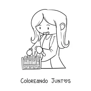 Imagen para colorear de mujer científico kawaii animada