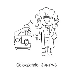 Imagen para colorear de científico kawaii con microscopio