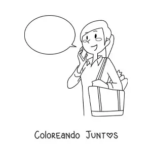 Imagen para colorear de mujer hablando por teléfono móvil