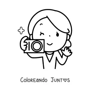 Imagen para colorear de mujer con cámara fotográfica