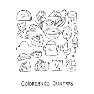 Imagen para colorear de comida y dulces kawaii