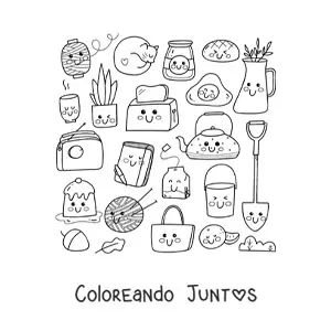 Imagen para colorear de desayuno y cosas del hogar kawaii