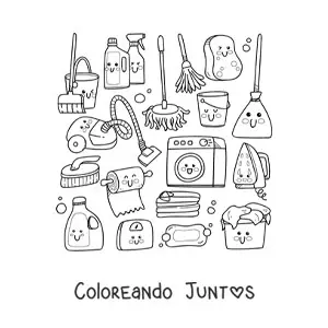Imagen para colorear de cosas de limpieza kawaii