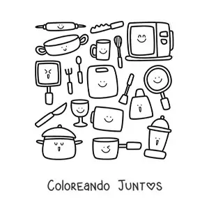 Imagen para colorear de utensilios de cocina kawaii