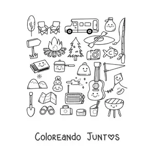 Imagen para colorear de cosas para acampar kawaii