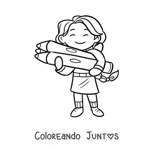Imagen para colorear de niña kawaii con lápices de colores