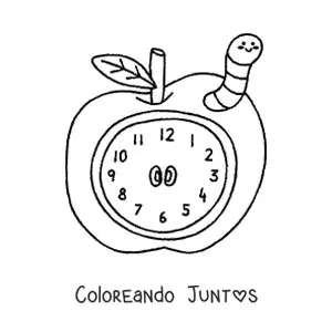 Imagen para colorear de reloj de manzana kawaii