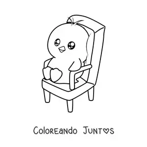 Imagen para colorear de pollito kawaii animado sentado en una silla