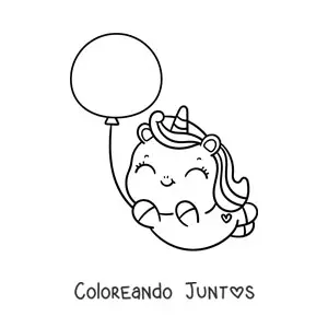 Imagen para colorear de unicornio kawaii animado con globo