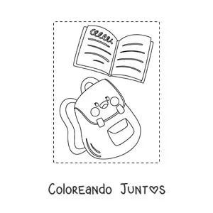 Imagen para colorear de mochila escolar kawaii con cuaderno