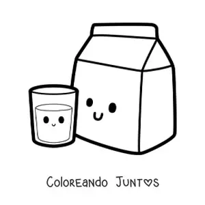 Imagen para colorear de vaso de leche kawaii