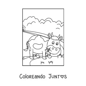Imagen para colorear de vaca animada pastando
