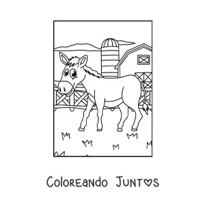 Imagen para colorear de burro animado en la granja
