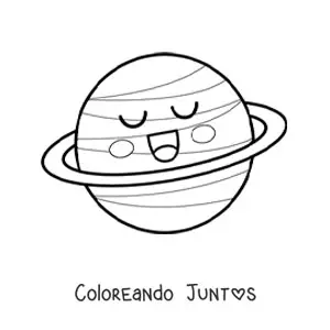 Imagen para colorear de planeta kawaii grande animado sonriendo