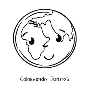 Imagen para colorear de planeta Tierra kawaii animado bonito