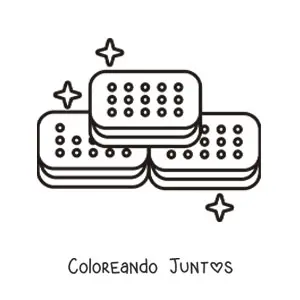 Imagen para colorear de tres sandwiches de helado en forma de pirámide con brillos