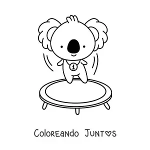 Imagen para colorear de koala kawaii animado saltando en un trampolín