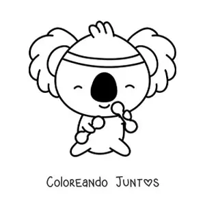 Imagen para colorear de koala kawaii animado ejercitando con pesas