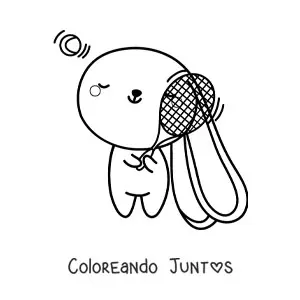 Imagen para colorear de conejo kawaii animado jugando tenis