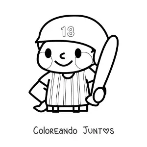 Imagen para colorear de beisbolista kawaii