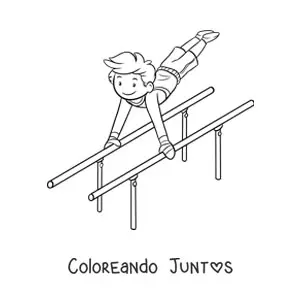 Imagen para colorear de niño gimnasta en las barras paralelas