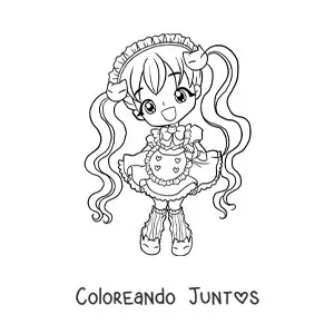 Imagen para colorear de chica fashion chibi con vestido de gatitos kawaii