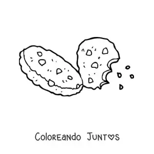 Imagen para colorear de dos galletas con chispas de chocolate y una mordida