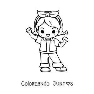 Imagen para colorear de niña kawaii animada con lazo y ropa casual
