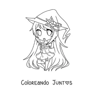 Imagen para colorear de chica fashion kawaii chibi con disfraz de bruja