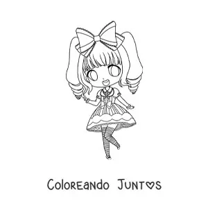Imagen para colorear de chica fashion kawaii chibi con vestido vintage