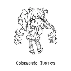 Imagen para colorear de chica fashion kawaii chibi con uniforme moderno y orejas de gato