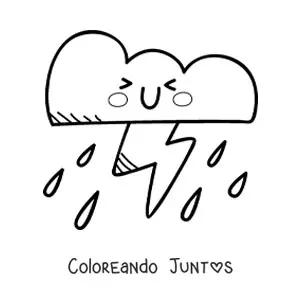 Imagen para colorear de nube de tormenta con rayo kawaii animada