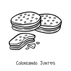 Imagen para colorear de dos galletas rellenas y una por la mitad