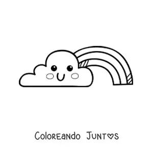 Imagen para colorear de nube kawaii animada con arcoíris