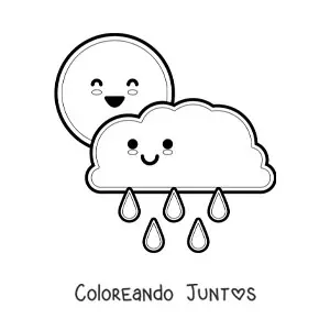 Imagen para colorear de nube de lluvia kawaii animada y Sol
