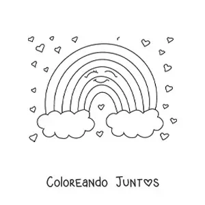 Imagen para colorear de arcoíris animado con corazones