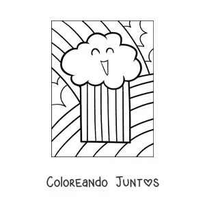 Imagen para colorear de nube bonita animada con arcoíris