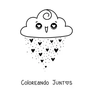 Imagen para colorear de nube kawaii con corazones