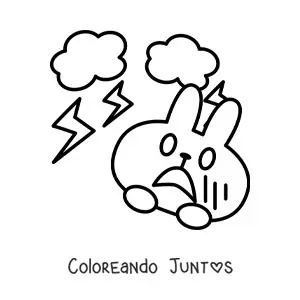 Imagen para colorear de conejo animado asustado por una tormenta