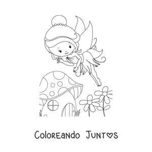 Imagen para colorear de hada kawaii volando en primavera