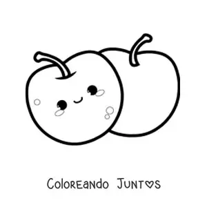 Imagen para colorear de dos cerezas kawaii