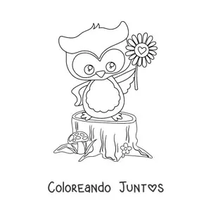 Imagen para colorear de búho kawaii en primavera