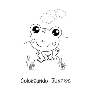Imagen para colorear de rana kawaii en primavera