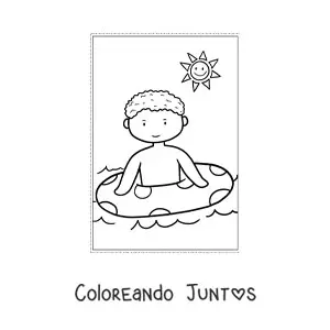 Imagen para colorear de niño kawaii en el mar en verano