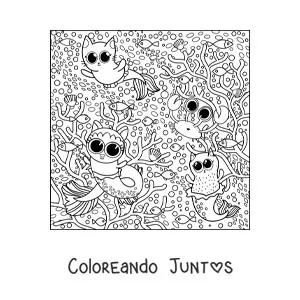 Imagen para colorear de animales kawaii en verano