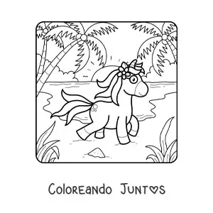 Imagen para colorear de unicornio de paseo en verano