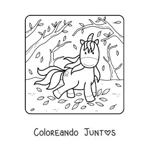 Imagen para colorear de unicornio kawaii en otoño