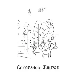Imagen para colorear de zorro y paisaje de otoño